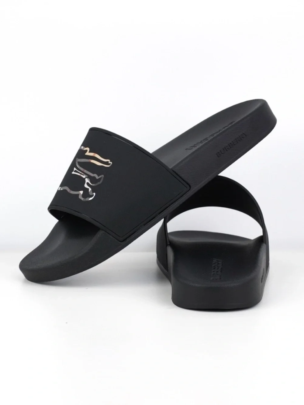 Burberry Black Slide Sandals with Script Detail - Picture 4 of 5